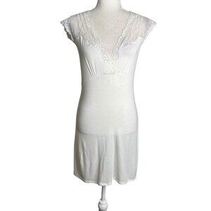 Frette Italy White Lace Longuette Nightgown Small Stretch Luxury Modal